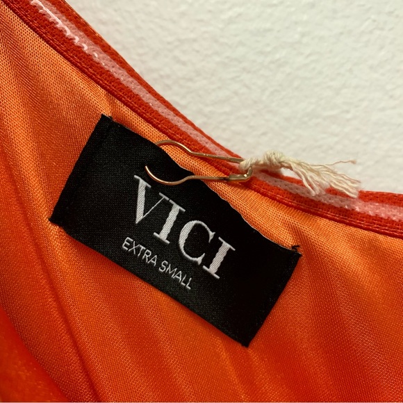 Vici Margaux Satin Feather Trim Midi Dress XS One Shoulder Holiday Christmas Red - Picture 15 of 16